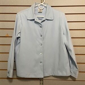 Alison Daley‎ Petites Light Blue Beaded Collar Cuff Button Front Blouse Top 12P